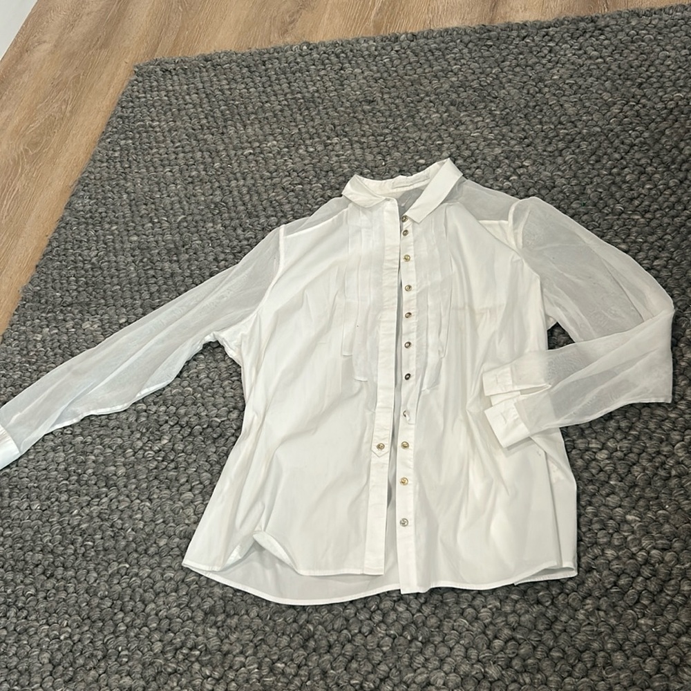 Anne Fontaine Shadia White LS Button Down Blouse Size 46 - Picture 1 of 11